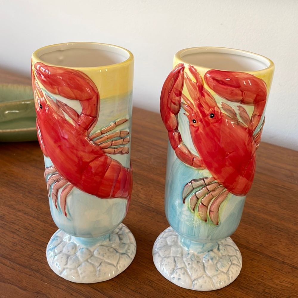 Vintage Lobster Tiki Cocktail Glasses Set of 2